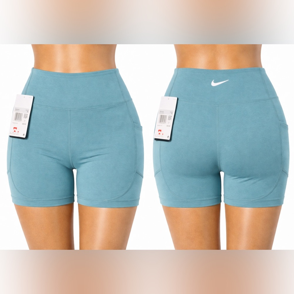 Nike One Dri-Fit Training Biker Shorts Womens XS Teal Stretch Pockets Swoosh